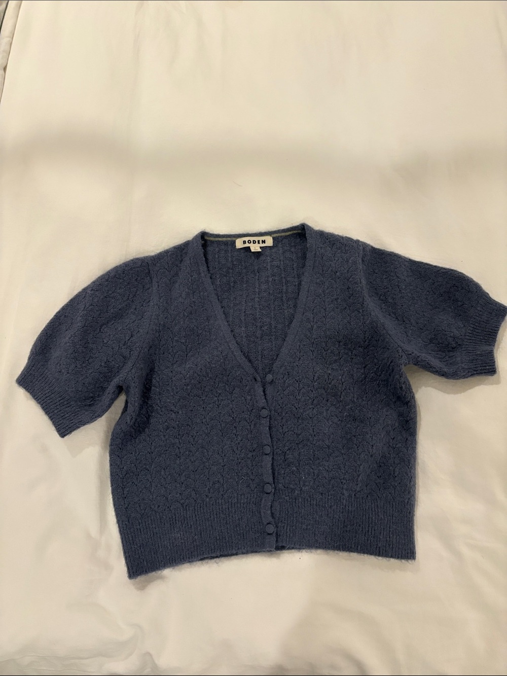 Boden Navy Short-Sleeve Cable Cardigan